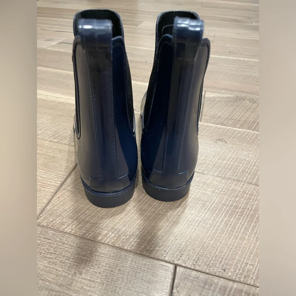 J Crew Chelsea Blue Rain Booties Boots Ankle Length Shaft Size 7 - Picture 3 of 5